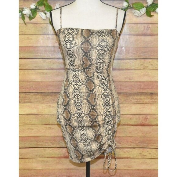 NWT Windsor Brown Snakeskin Sexy Bodycon Ruched Mini Dress Sleeveless Size M - Picture 1 of 12